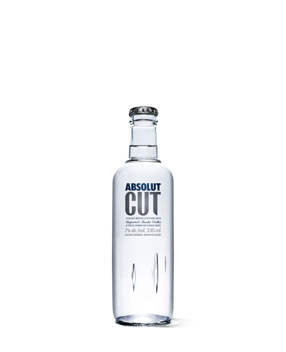 7% alc/vol. and blue text under the Cut logo. "A fresh tasting citrus taste" text on the bottle.